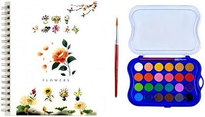 Watercolor Workbook，Water Paint Adult Set，Easy Coloring Book,Beautiful Paintings for Beginner (Flower - 24 Colors) by Unknown