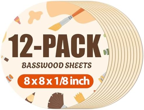 Rowood 12 Pack Round Basswood Sheets,8x8x1/8inch,3mm Basswood for Laser Cutting,Adult Craft Kits,Thin Plywood Board Unfinished Wood,DIY Ornaments and Architectural Model by RowoodAssembleArtDecorateLife