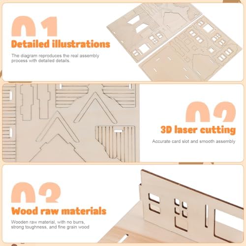VOSAREA 1 Set DIY Wooden House Model Puzzle for Adults Puzzle for Home and Office Decoration with Smooth Surface and Easy Assembly - Image 4