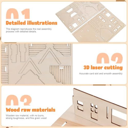 VOSAREA 1 Set DIY Wooden House Model Puzzle for Adults Puzzle for Home and Office Decoration with Smooth Surface and Easy Assembly - Image 4