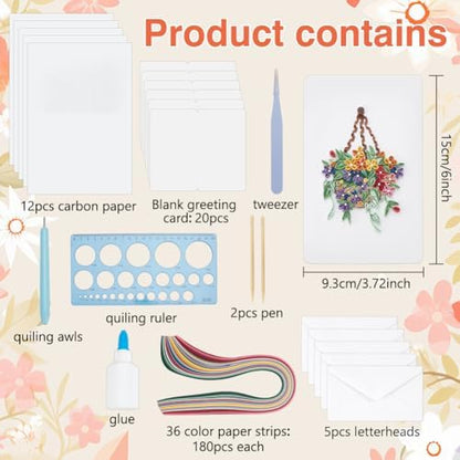 WEBEEDY 20 Sets Paper Quilling Kit for Adult Beginner DIY Flower Basket Themes Quilling Blank Card Kit 5 Styles Flower Basket Greeting Card Making Kit with Instruction for Birthday Halloween Christmas - Image 2