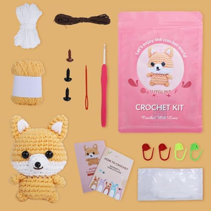 Autglint Fox Crochet Kit for Beginners, Amigurumi Animal DIY Knitting Kit with Step-by-Step Video Guides, Learn to Crochet Kit for Adults & Kids with Pre-Started Yarn - Orange Fox - Image 3