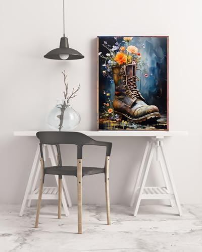 5DDIYART Boot Flowers Paint by Numbers for Adults Beginner, Paint by Number Kits on Canvas, Paint by Easy Acrylic Painting Home Wall Decor 16x20inch - Image 2