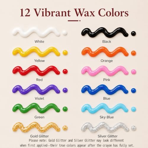 VVF 12-Color Candle Paint Set, 3D Candle Wax Pen with Glitter Silver & Gold - Image 3