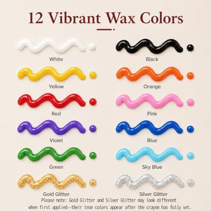 VVF 12-Color Candle Paint Set, 3D Candle Wax Pen with Glitter Silver & Gold - Image 3