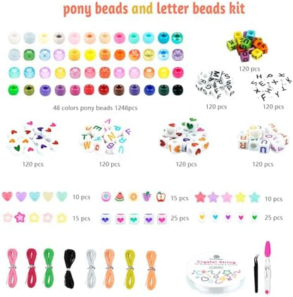 Dowsabel Friendship Bracelet Making Kit, Pony Kandi Beads & 11 Different Beads, 8 Colors Nylon Thread, DIY Jewelry & Craft Gifts - Image 3