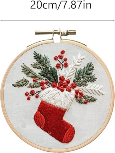 RUIQLXHANG Christmas Embroidery Kit, Christmas Gnomes Embroidery Kits for Beginners with Pattern, Cotton Threads, Needles, Instruction, 20cm Hoop, Gift for Mom, Grandma (Scepter Candy) - Image 3