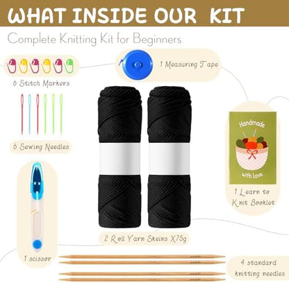 Maasechs Knitting Kits for Beginners Adults Complete Hat Knit Set with Yarn Bamboo Needles Starter Crochet Kit with Full Knitting Crochet Accessories for Women and Men(Black) - Image 2