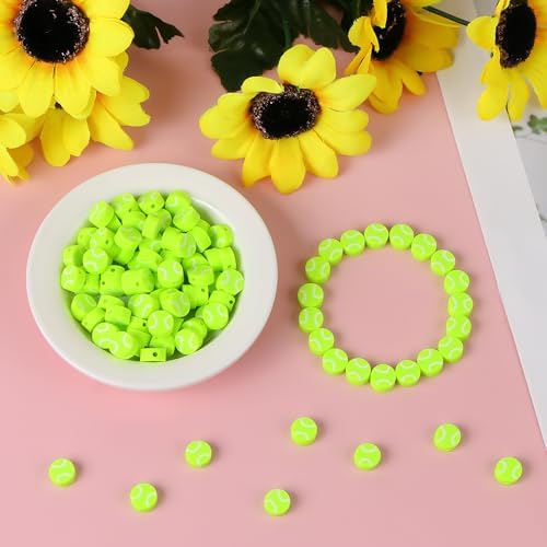 EVERMARKET 100pcs Tennis Ball Beads Polymer Clay Tennis Ball Beads Charms Spacer DIY Sports Bead for Necklace Bracelet Handmade Jewelry Making Accessories Supplies - Image 6