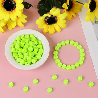 EVERMARKET 100pcs Tennis Ball Beads Polymer Clay Tennis Ball Beads Charms Spacer DIY Sports Bead for Necklace Bracelet Handmade Jewelry Making Accessories Supplies - Image 6