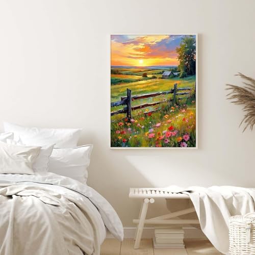 Alptiny Sunset Farm Paint by Numbers Kit for Adults Beginner, Countryside Landscape with Flowers Paint by Number Kits, DIY Oil Painting Kit for Relaxation & Home Decor, 16x20 Inch - Image 4