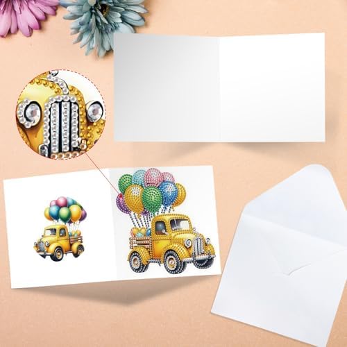 6pcs Diamond Art Painting Kit Greeting Card, Truck Balloon 5D DIY Diamond Handmade Holiday Greeting Card with Envelope, Holiday Gift Congratulation - Image 4