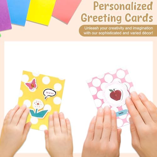 DIY Greeting Card Kits, Paper Card Making Kits Colorful Handmade Greeting Card Kits includes 16 Cards 16 Envelopes with Decoration Accessories for Birthday Invitation, Thanksgiving, Holiday (Pink) - Image 4
