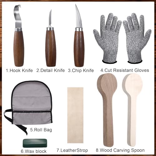 Gisafai 15 Pcs Spoon Carving Kit, Wood Whittling Kit, Spoon Blank and Knife - Image 5