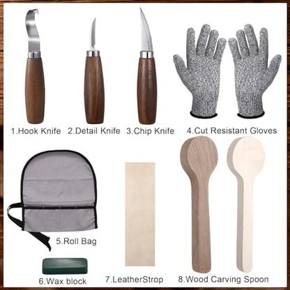 Gisafai 15 Pcs Spoon Carving Kit, Wood Whittling Kit, Spoon Blank and Knife - Image 5