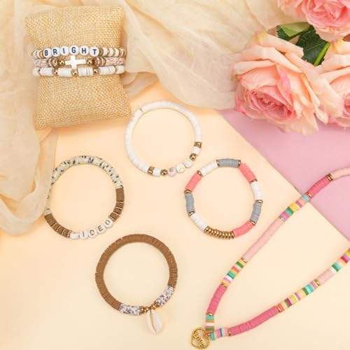 Sunlode Clay Beads Bracelet Making Kit, 3 Boxes 15,000PCS Boho Color with Letter Beads, Charms and Elastic Strings, DIY Jewelry Set for Friendship Bracelets Crafts Gift - Image 4