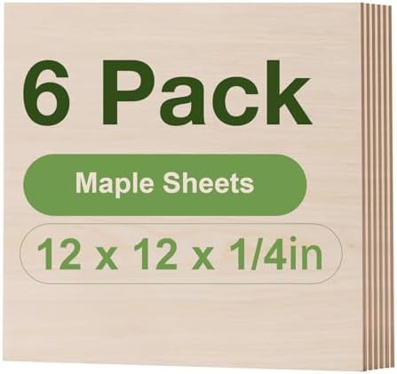 Rowood 6 Pack Maple Plywood 1/4,12x12x1/4inch,6mm Wood Sheets Thin Unfinished Maple Plywood for Laser Cutting and Engraving,DIY Adult Craft Project Kits for Ornaments, Models Drawing,Wood Burning by RowoodAssembleArtDecorateLife