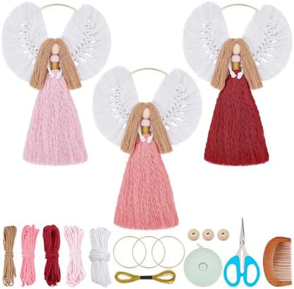 Macrame Kits for Adults Beginners 3 Set Angel Macrame Kit Boho Angel Decor with Instruction for Macrame Starters Macrame Wall Hanging Kit Home Bedroom Hallway Decor by BEUNITONE