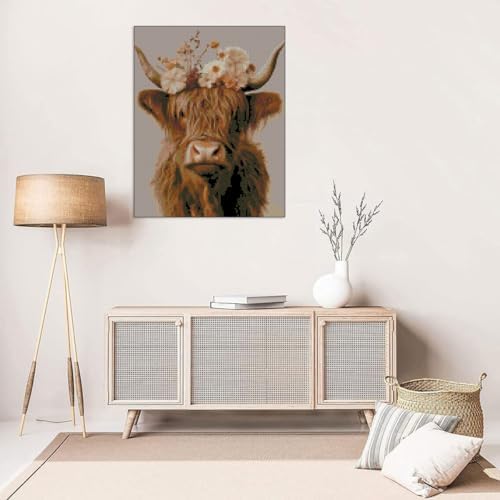 Stamped Cross Stitch Kits for Adults Beginners, Cow Flowers Easy DIY Counted Cross Stitch Kit Printed Patterns Dimensions Needlepoint Art Crafts Embroidery Kits for Home Wall Decor 15.7x11.8 inches - Image 5
