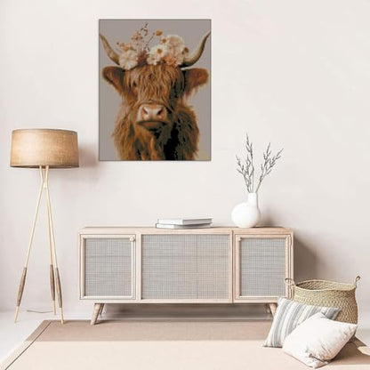 Stamped Cross Stitch Kits for Adults Beginners, Cow Flowers Easy DIY Counted Cross Stitch Kit Printed Patterns Dimensions Needlepoint Art Crafts Embroidery Kits for Home Wall Decor 15.7x11.8 inches - Image 5