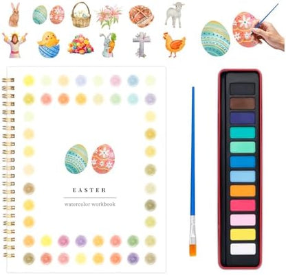 Easter Watercolor Workbook for Adults, Beginner Friendly Watercolor Painting Kit Bunny Eggs Water Coloring Book, Nature-Themed Practice Art Gift Water Color Paint Book with Palette and Brush by Kivzex