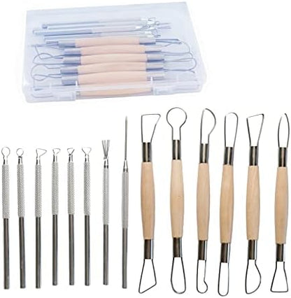 Artzuvs 14Pcs Ceramic Pottery Clay Ribbon Sculpting Tools Kit Wire Texture and Needle Detail Tool with Plastic Box for Carving, Modeling,Sculpture,Trimming by Artzuvs