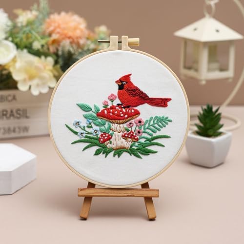 Louise Maelys Cardinal Mushroom Embroidery Kit for Beginners DIY Craft - Image 5