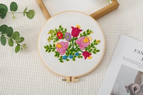 Looples Embroidery Kit for Beginners and Adults with Video Tutorials – DIY Starter Kit with 3 Stamped Floral Patterns, Hoops, Threads, Needles, and Instructions (Floral) - Image 7