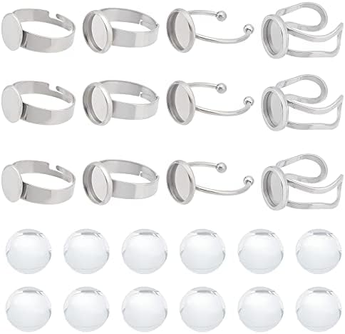 SUNNYCLUE 40Pcs DIY 20 Sets Ring Blanks Adjustable Ring Base Blank Stainless Steel Ring Bezels Round Glass Cabochons Finger Ring Cabochon Settings Rings Blanks for Jewelry Making Kit Adult DIY Craft by SUNNYCLUE