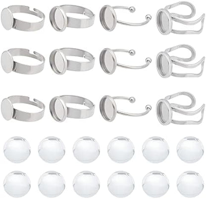 SUNNYCLUE 40Pcs DIY 20 Sets Ring Blanks Adjustable Ring Base Blank Stainless Steel Ring Bezels Round Glass Cabochons Finger Ring Cabochon Settings Rings Blanks for Jewelry Making Kit Adult DIY Craft by SUNNYCLUE