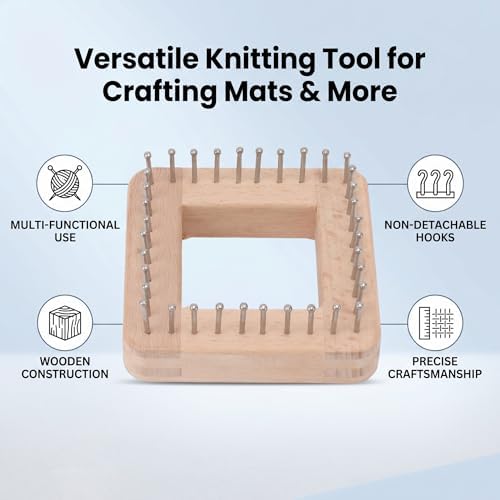 Square Wooden Knitting Loom with Multiple Hooks, Mini Crochet Board for Weaving Scarves, Hats, Socks and Hairband - DIY Beginner Knitting Tool - Image 5