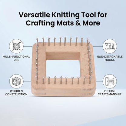 Square Wooden Knitting Loom with Multiple Hooks, Mini Crochet Board for Weaving Scarves, Hats, Socks and Hairband - DIY Beginner Knitting Tool - Image 5
