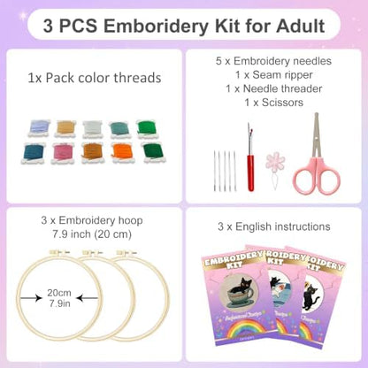 Huacan Embroidery Kit for Adults Beginners with 3 Hoops & Gift Box - Image 2