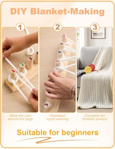 LynxLink 64" Extra Large Chunky Blanket Loom Kit for Beginners, Stable Splinter-Free Wooden Modular Yarn Loom with 12 Sizes Crochet Hooks and Bag, Adjustable Knitting Loom Set Throws DIY Craft - Image 3