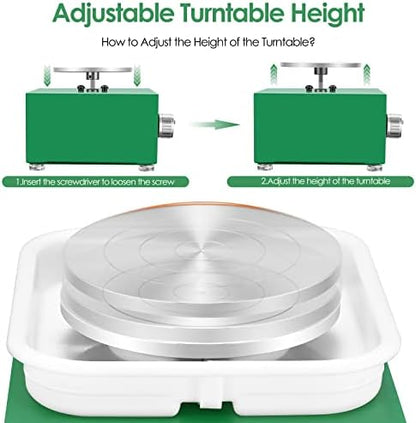 Mini Pottery Wheel Machine for Adults & Beginners, 2 Turntables (3.94" & 2.56") | 0-2000 RPM Adjustable Speed Pottery Machine Removable Splash Tray Ceramic Making Kit Includes 8 Sculpting Tools - Image 3