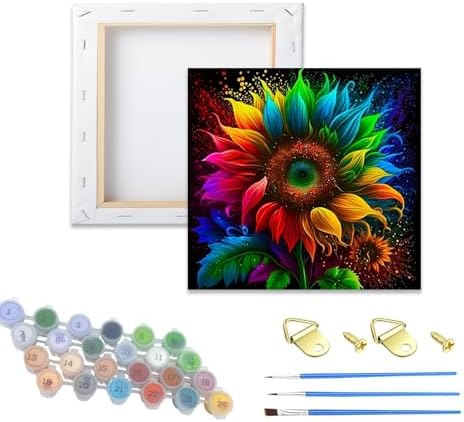 Hestarcul Flowers Adult Paint by Number Kits with Frame,Sunflower Painting Kits on Canvas,Large Color by Numbers Watercolor Gifts for Friends Home Wall Decor by Hestarcul