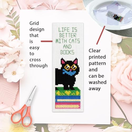 ORIGACH 6 Set Black Cat & Inspirational Quotes Cross Stitch Bookmark Kit - Image 3