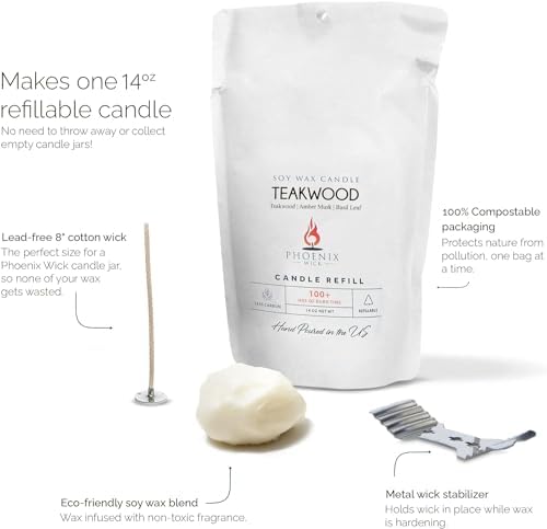 Phoenix Wick Candle Making Kit – Transform Anything Into A Candle – Candle Making Kit with Wick + 14oz Wax (Teakwood) - Image 3