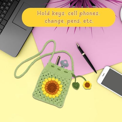 Pnytty Crochet Kit for Beginners, Sunflower Phone Bag Crochet Kit for DIY - Image 6