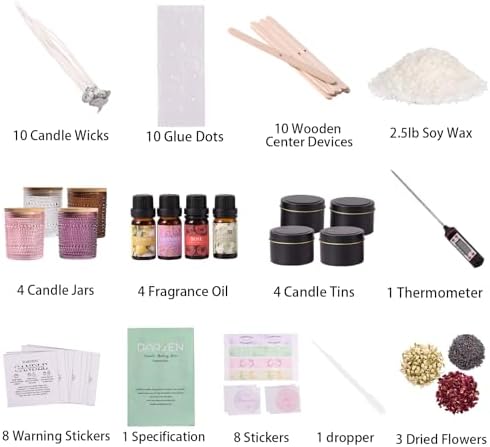 DARJEN Candle Making Kit for Adult, 4 Jars & 4 Tins Soy Wax Scented DIY Set - Image 2