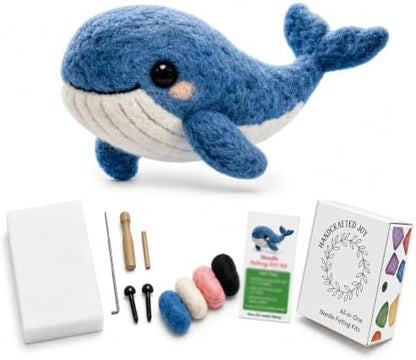 FACE N FACE DIY Needle Felting Kit Cute Blue Whale – Needle Felting Starter Kit with Fiber Roving, Needles, Felting Pad & Instructions | Felted Ocean Animal Kit for Beginners Adults | DIY Craft Gift by FaceNFace
