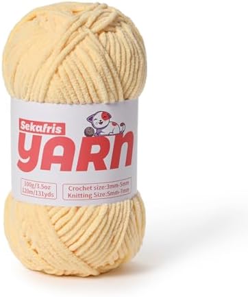 Plush Chunky Chenille Yarn for Crocheting, Soft Fluffy Velvet Yarn for Crocheting, Fuzzy Baby Blanket Knitting Yarns, 100g/131yds Bulky Amigurumi Yarns（Light Yellow） by Sekafris