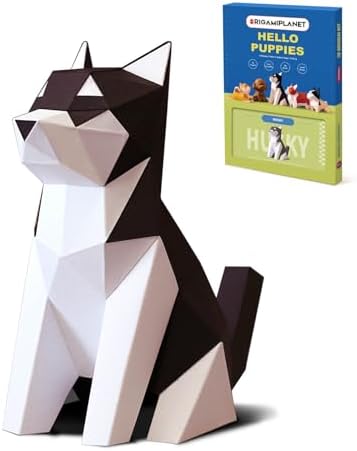 Husky 3D Origami Paper Craft Kit, Easy DIY Pre-Cut Dog Paper Sculpture Model for Adults, Cute Animal Handmade Home Decor Papercraft Gift Set for Beginners by Unknown