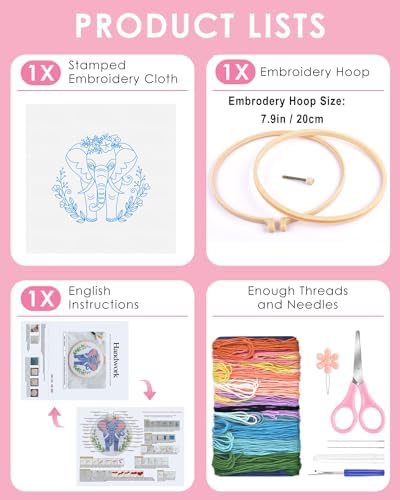 TINDTOP Embroidery Kit for Beginners Adult, Elephant Embroidery Kit for Beginners Include Embroidery Cloth Hoops Threads for Craft Lover Hand Stitch with Embroidery Skill Techniques - Image 2