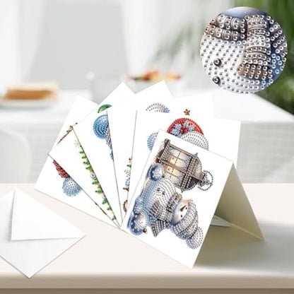 antor 6 Pack Diamond Art Christmas Cards with Envelopes, Special Shaped Rhinestone DIY Diamond Painting Greeting Card Kit, Snowman Design for Adults Holiday Craft Gift - Image 4