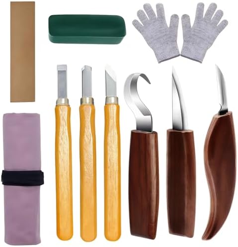 10-In-1 Spoon Knife, Kit Whittling Walnut Wood Carving Knife, Beginners With Leather Gloves, Wax Polishing And Leather Sharpening, Ideal For Woodworking Projects And Crafts by Unknown