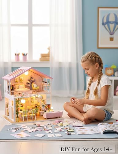 DIY Miniature House Kit: Sweet Time House, Parent-Child Craft Fun, Shelf Display with Details (Warm Pink,Filled with The Happyness of Life) - Image 5