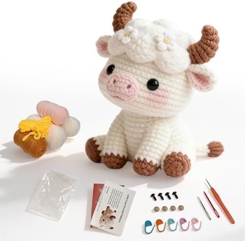 Morcolplus Skyward Bull Crochet Kit for Beginners, Amigurumi Bull Crochet Starter Kit with Step-by-Step Video Tutorials, DIY Yarn Craft Crochet Animal Kit, Cute Creative Gift by Morcolplus