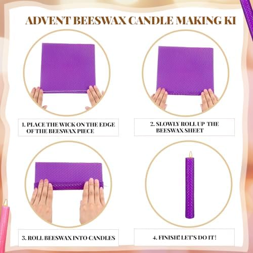 Yuntau 24 Pcs Advent Beeswax Candle Making Kit, 8"x 4", Assorted Colors - Image 3