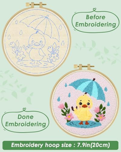 ERKOON Punch Needle Kit for Beginners Adults, DIY Easy Animal Embroidery Set for Starter Art Craft, Needling Punch Project with Patterns, Tools, Yarns, Hoop, Instruction (Duck) - Image 3